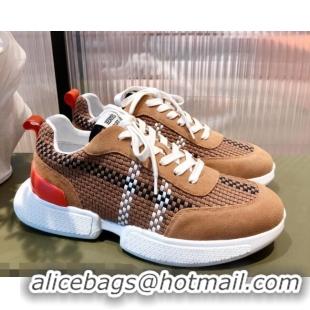 Good Looking Hermes Men's Woven Sneakers 011318 Brown