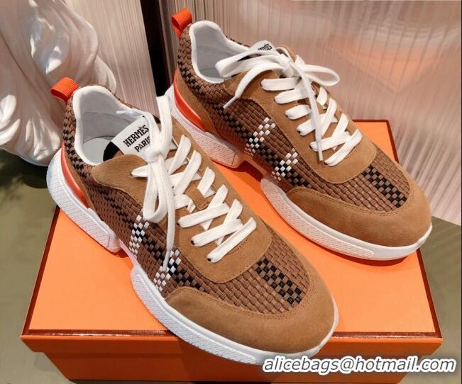 Good Looking Hermes Men's Woven Sneakers 011318 Brown