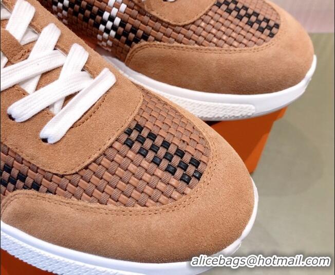 Good Looking Hermes Men's Woven Sneakers 011318 Brown