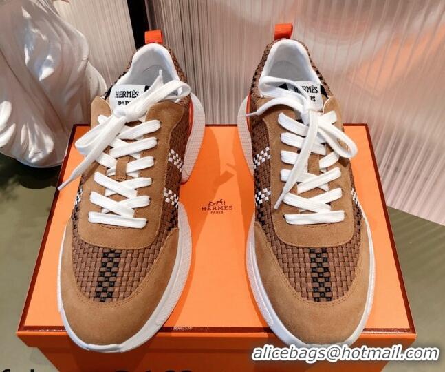 Good Looking Hermes Men's Woven Sneakers 011318 Brown