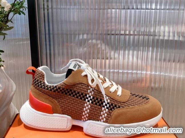 Good Looking Hermes Men's Woven Sneakers 011318 Brown