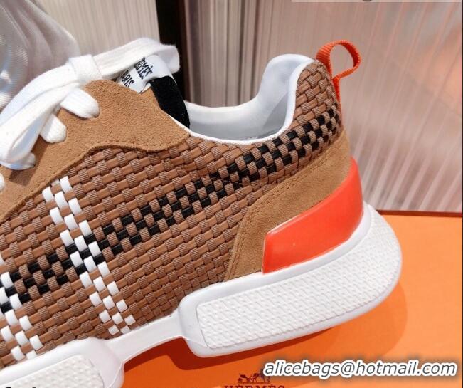 Good Looking Hermes Men's Woven Sneakers 011318 Brown