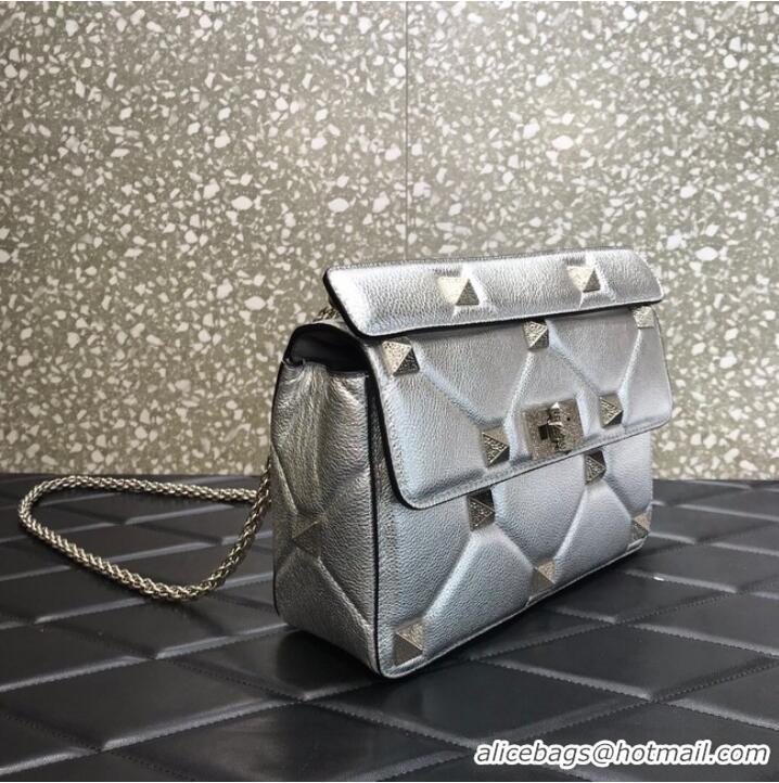 Top Quality VALENTINO GARAVANI Grained Calfskin Shoulder Bag 2B0I59 silver