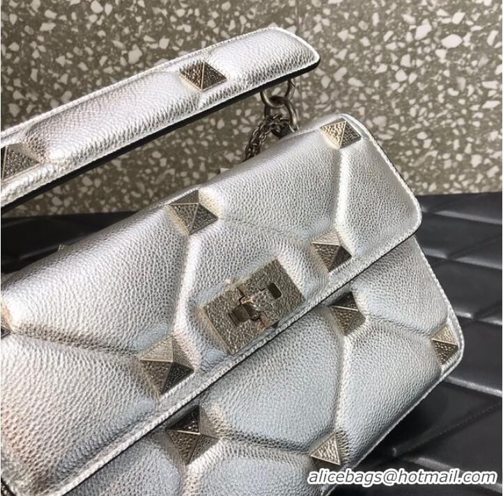 Top Quality VALENTINO GARAVANI Grained Calfskin Shoulder Bag 2B0I59 silver