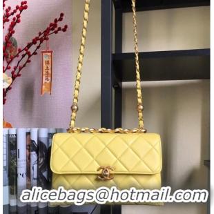 Inexpensive Chanel Flap Lambskin Shoulder Bag AS3011 yellow