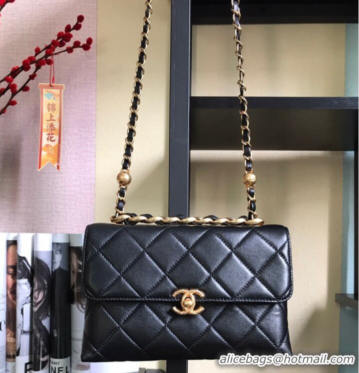 Youthful Chanel Flap Lambskin Shoulder Bag AS3011 black