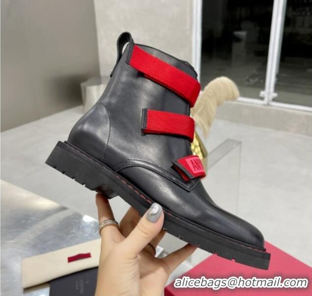 Best Luxury Valentino Soft Leather Ankle Boots with Strap 092528 Black/Red