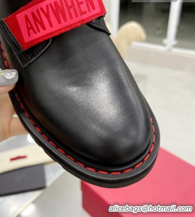 Best Luxury Valentino Soft Leather Ankle Boots with Strap 092528 Black/Red