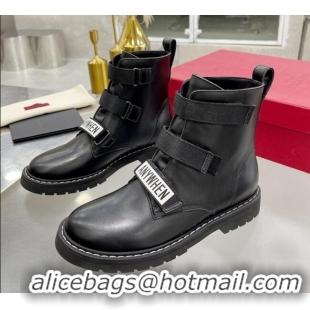 Good Quality Valentino Soft Leather Ankle Boots with Strap 092528 Black/White