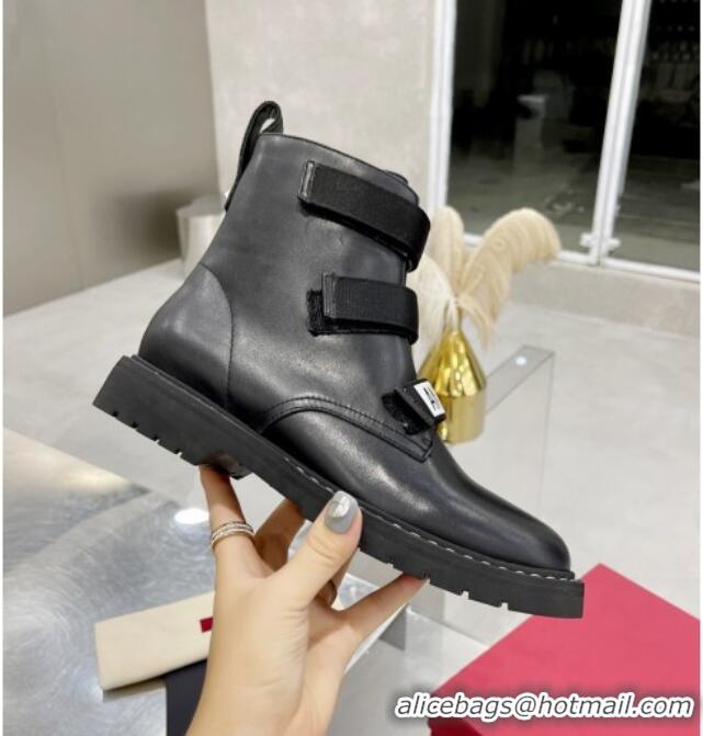 Good Quality Valentino Soft Leather Ankle Boots with Strap 092528 Black/White