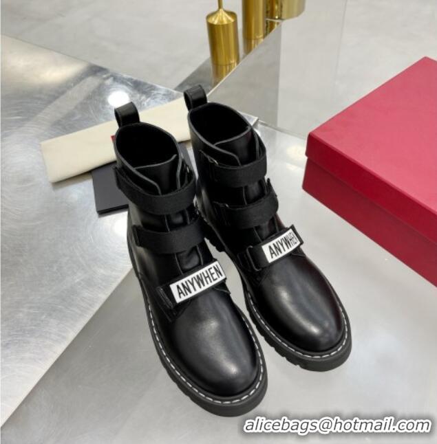 Good Quality Valentino Soft Leather Ankle Boots with Strap 092528 Black/White