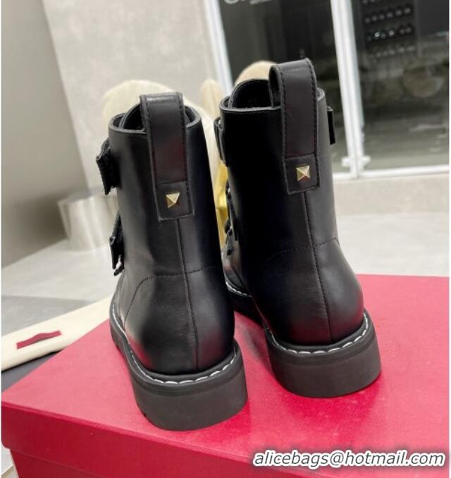 Good Quality Valentino Soft Leather Ankle Boots with Strap 092528 Black/White