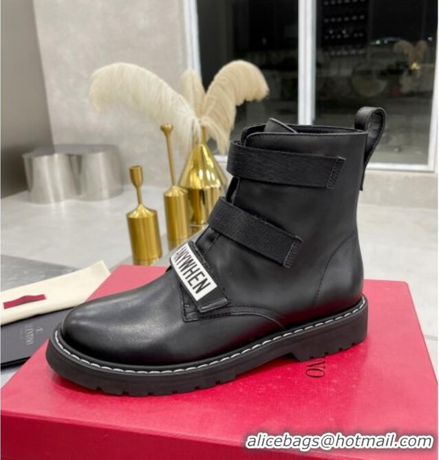 Good Quality Valentino Soft Leather Ankle Boots with Strap 092528 Black/White