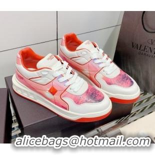 Perfect Valentino One Stud Print Leather Low-Top Sneakers 092530 Pink/White