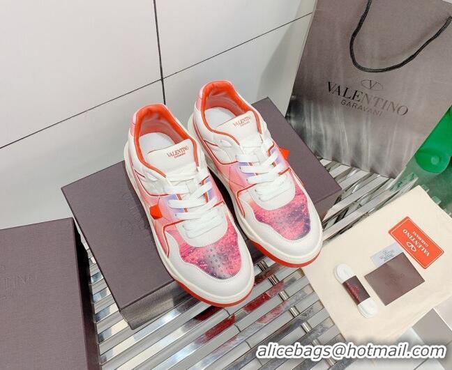 Perfect Valentino One Stud Print Leather Low-Top Sneakers 092530 Pink/White