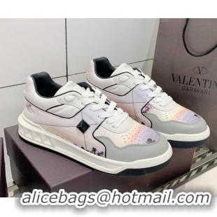 Good Product Valentino One Stud Print Leather Low-Top Sneakers 092530 Grey/White