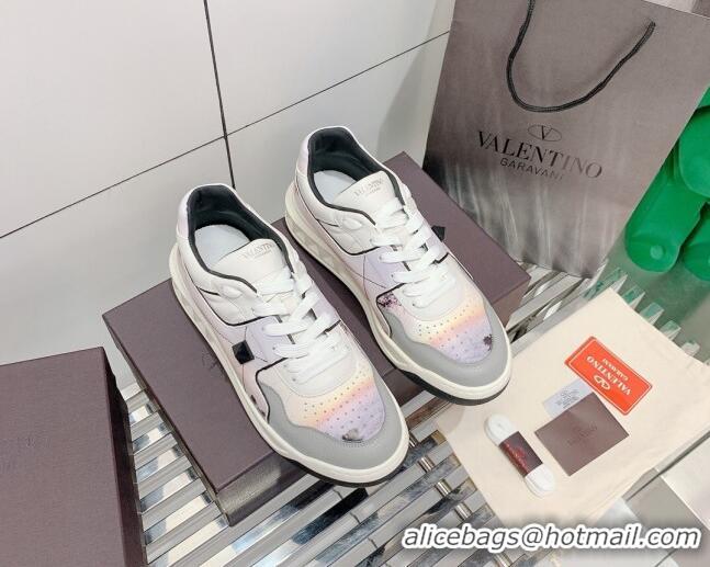 Good Product Valentino One Stud Print Leather Low-Top Sneakers 092530 Grey/White