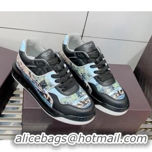 Best Price Valentino One Stud Print Leather Low-Top Sneakers 092530 Blue/Black