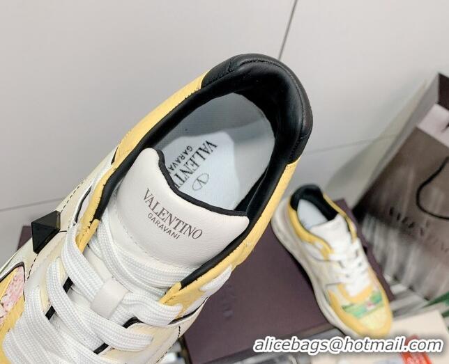 Top Quality Valentino One Stud Print Leather Low-Top Sneakers 092530 Yellow/White