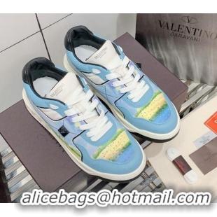 Super Quality Valentino One Stud Print Leather Low-Top Sneakers 092530 Blue/White