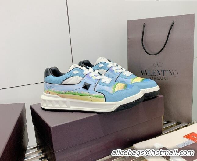 Super Quality Valentino One Stud Print Leather Low-Top Sneakers 092530 Blue/White