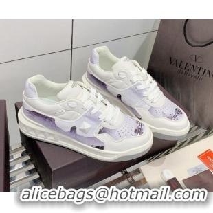  Low Cost Valentino One Stud Print Leather Low-Top Sneakers 092530 Purple/White