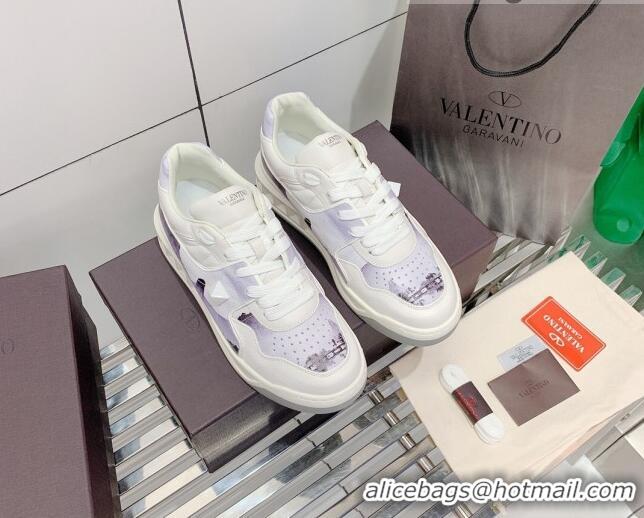  Low Cost Valentino One Stud Print Leather Low-Top Sneakers 092530 Purple/White