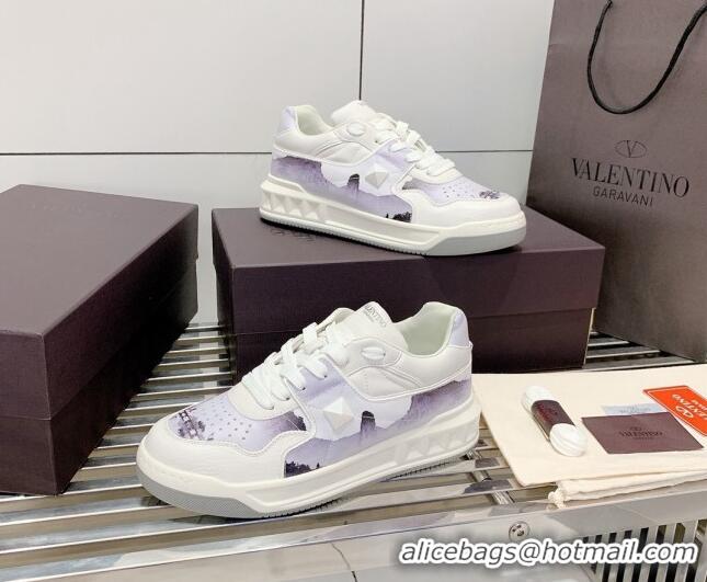  Low Cost Valentino One Stud Print Leather Low-Top Sneakers 092530 Purple/White