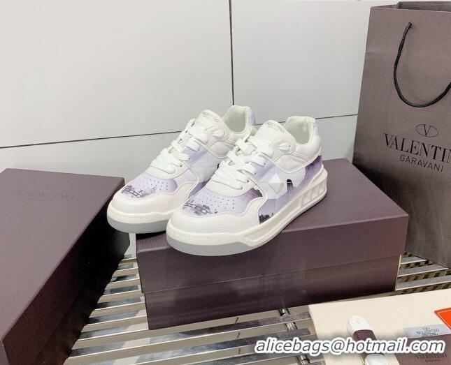  Low Cost Valentino One Stud Print Leather Low-Top Sneakers 092530 Purple/White