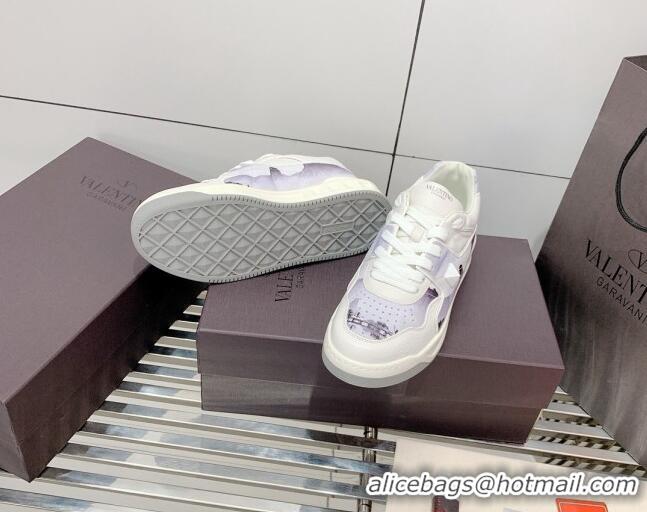  Low Cost Valentino One Stud Print Leather Low-Top Sneakers 092530 Purple/White