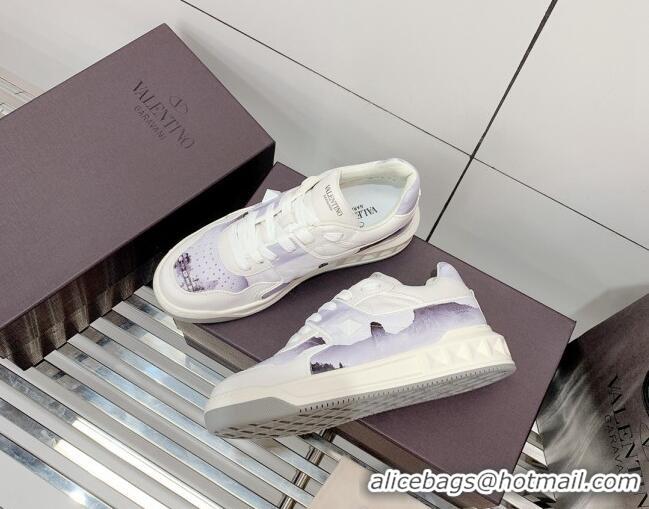  Low Cost Valentino One Stud Print Leather Low-Top Sneakers 092530 Purple/White