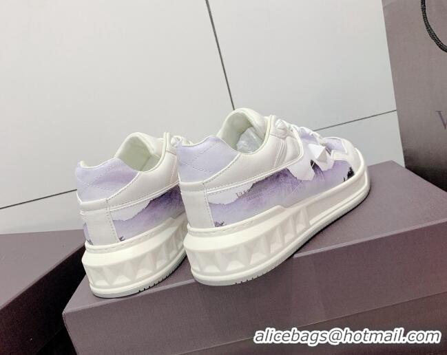  Low Cost Valentino One Stud Print Leather Low-Top Sneakers 092530 Purple/White