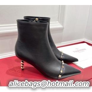 Top Quality Valentino Rockstud Ankle Boots with Sculpted Heel 7cm 092536 Black/Gold