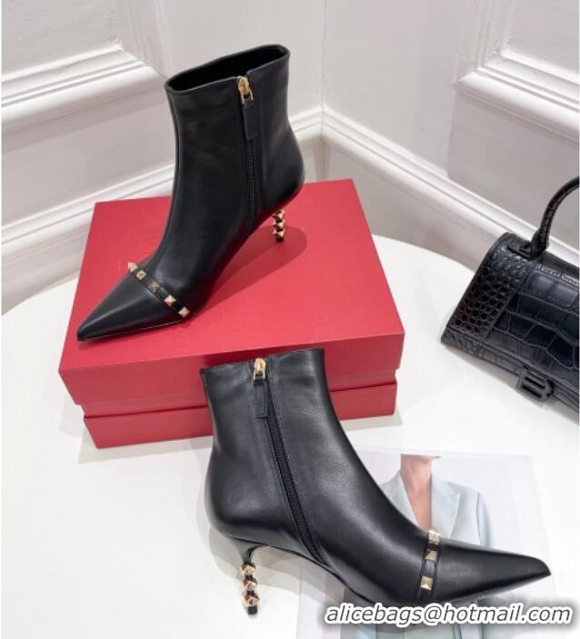 Top Quality Valentino Rockstud Ankle Boots with Sculpted Heel 7cm 092536 Black/Gold