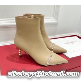 Best Design Valentino Rockstud Ankle Boots with Sculpted Heel 7cm 092536 Apricot