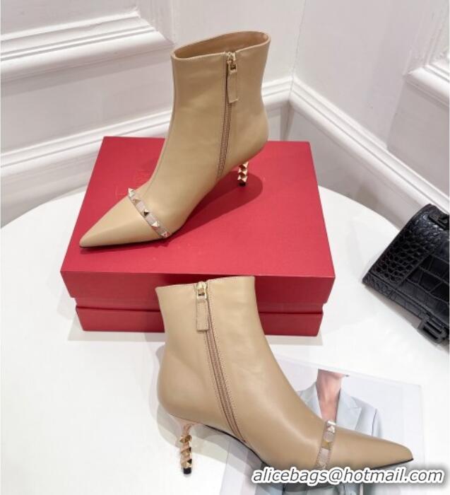 Best Design Valentino Rockstud Ankle Boots with Sculpted Heel 7cm 092536 Apricot