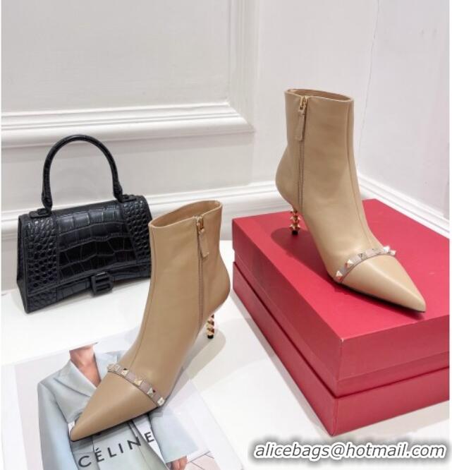 Best Design Valentino Rockstud Ankle Boots with Sculpted Heel 7cm 092536 Apricot