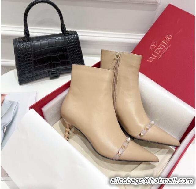 Best Design Valentino Rockstud Ankle Boots with Sculpted Heel 7cm 092536 Apricot