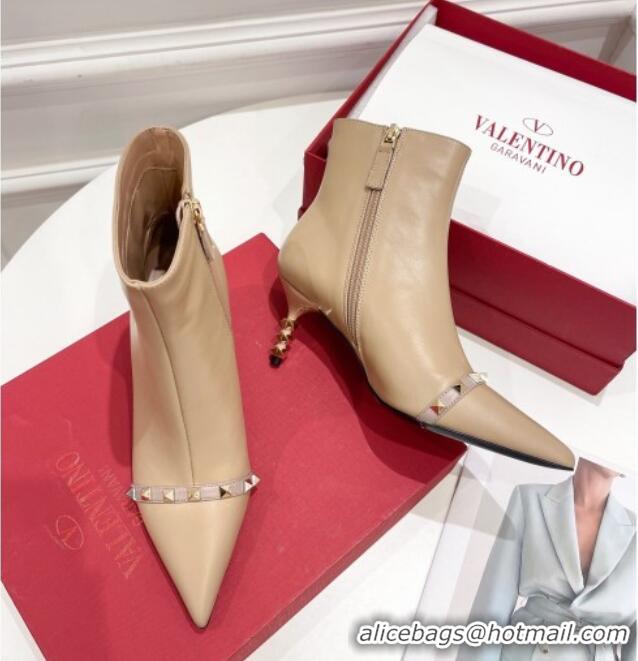 Best Design Valentino Rockstud Ankle Boots with Sculpted Heel 7cm 092536 Apricot