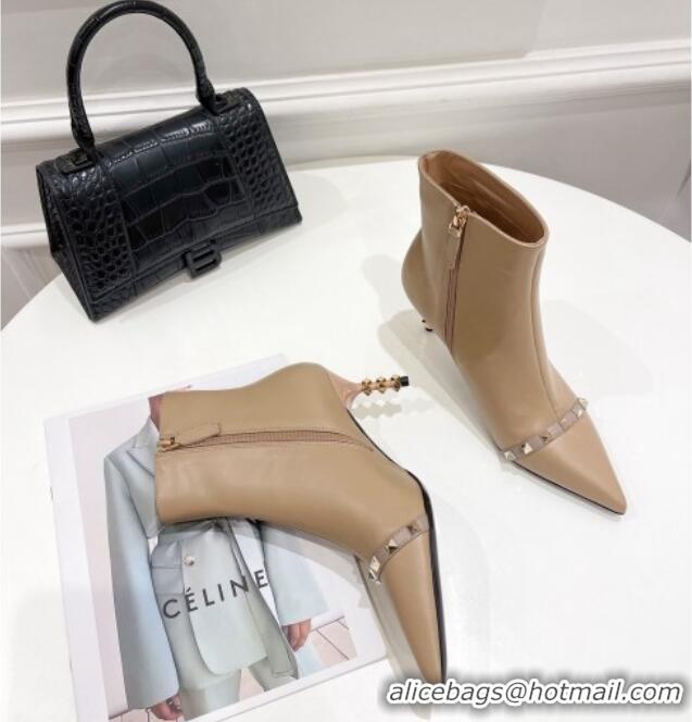 Best Design Valentino Rockstud Ankle Boots with Sculpted Heel 7cm 092536 Apricot