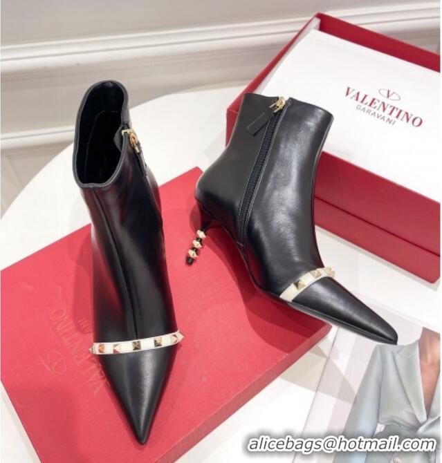 Affordable Price Valentino Rockstud Ankle Boots with Sculpted Heel 7cm 092536 Black/White