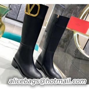 Most Popular Valentino VLogo Calfskin High Boots 4cm 092539 Black