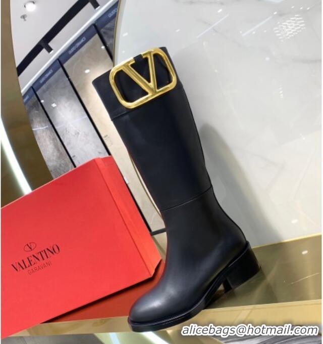 Most Popular Valentino VLogo Calfskin High Boots 4cm 092539 Black