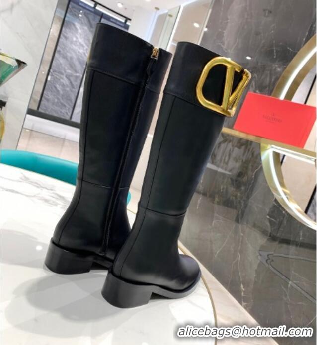 Most Popular Valentino VLogo Calfskin High Boots 4cm 092539 Black