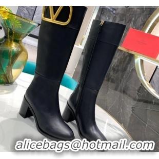 Low Price Valentino VLogo Calfskin High Boots 6.5cm 092540 Black