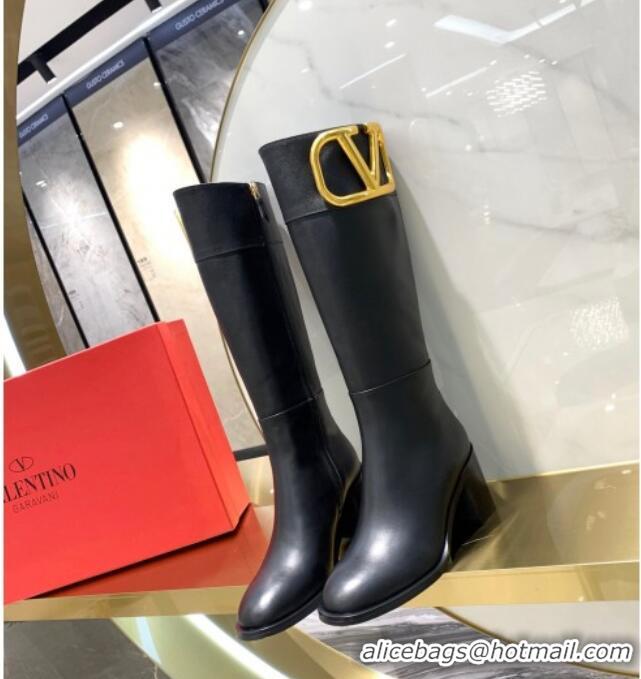 Low Price Valentino VLogo Calfskin High Boots 6.5cm 092540 Black