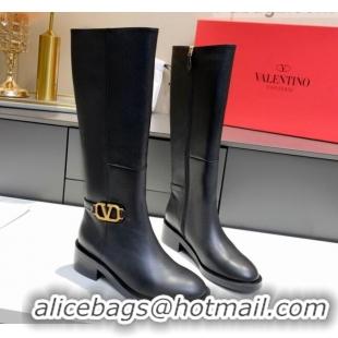 Perfect Valentino VLogo Calfskin High Boots 4cm 092541 Black