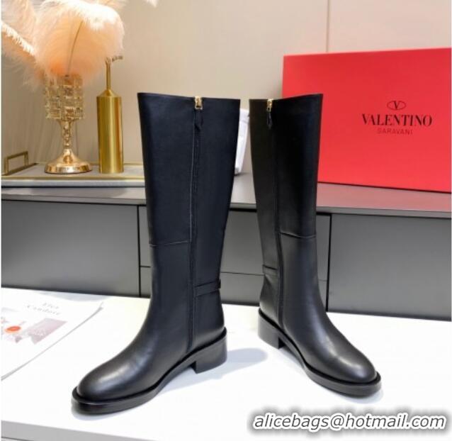 Perfect Valentino VLogo Calfskin High Boots 4cm 092541 Black