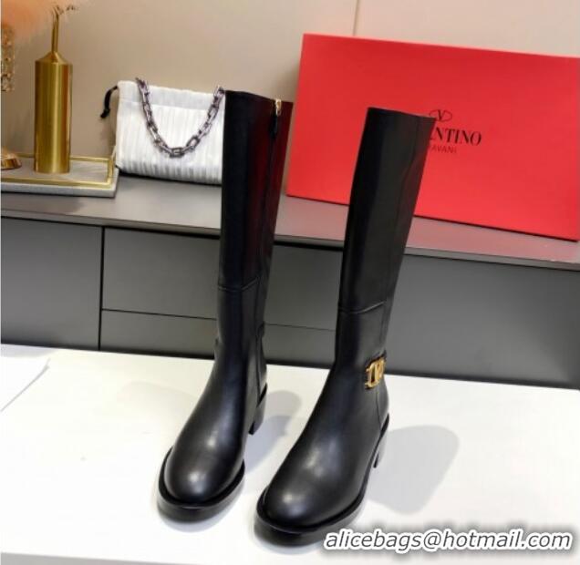 Perfect Valentino VLogo Calfskin High Boots 4cm 092541 Black