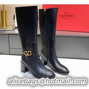 Best Price Valentino VLogo Calfskin High Boots 6.5cm 092542 Black